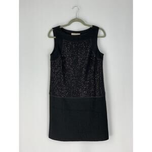 Loft Sequin Shift Dress Womens Size 6 Wool Blend Grey Black Sleeveless